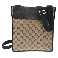 GUCCI Logo GG Pattern Crossbody shoulder Bag Canvas Leather Brown SHW 65TA591