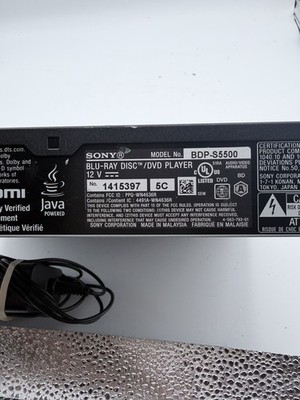 SONY BDP-S5500 Streaming 3D Blu-ray Disc DVD Player Built-In Wi-Fi With REMOTE