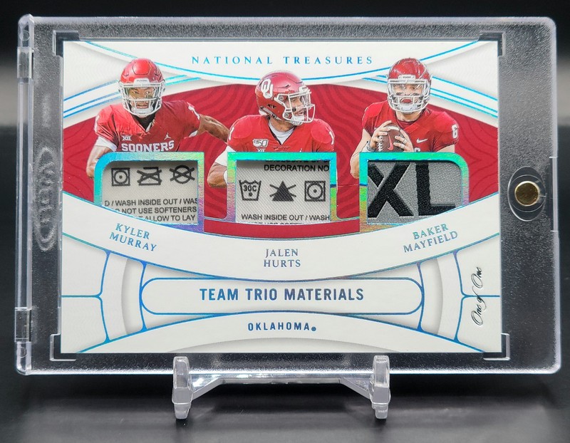 True 1/1 ~ 2022 National Treasures Tag Patch Mayfield / Jalen Hurts / Murray OU