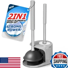 FORASTO 2-in-1 Toilet Plunger and Brush Set - Extended Handle, Ash Gray
