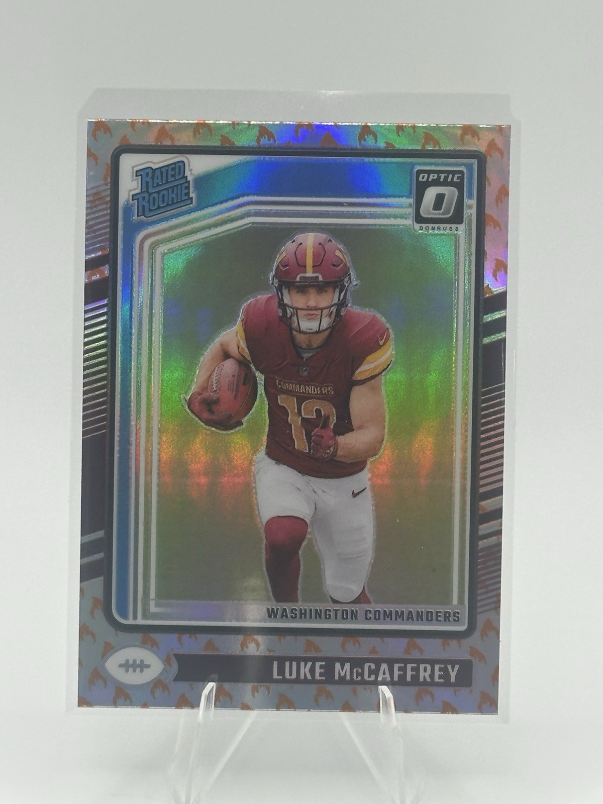 2024 Optic Football Luke McCaffrey Fire Emoji SSP Commanders #268 Rookie
