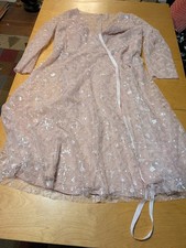 Mac Duggal Sheer Mesh Beaded Tea Length A-line Dress Prom Wedding Pink sz 20 NWT