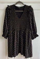 Madewell Lucie V-Neck Smocked Mini Dress In Oval Dot Sz M Ruffle Detail 