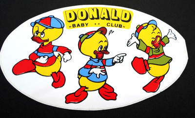 Werbe-Aufkleber Donald Duck Baby Club Tick Trick Track Walt Disney 70er