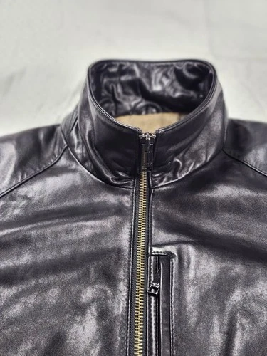 Marc New York Andrew Marc Black Leather Jacket Men M Medium Zip Quilt Lined image 13
