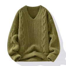 Men's V-Neck Sweater Casual Knitted Pullover Warm Sweaters