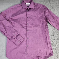 Calvin Klein Dress Shirt Mens 16 32/33 Large Purple Dot Slim Fit Long Sleeve