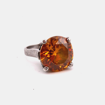 22011 Silber Stil großer runder Brillant Faux Citrin Glas Ring Größe N