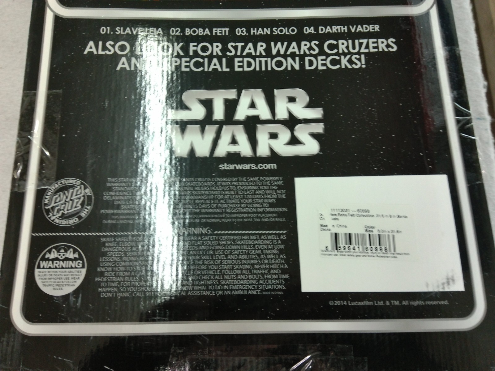 NEW 2014 SANTA CRUZ STAR WARS BOBA FETT #2 SKATEBOARD 31.6"x8" IN PACKAGE