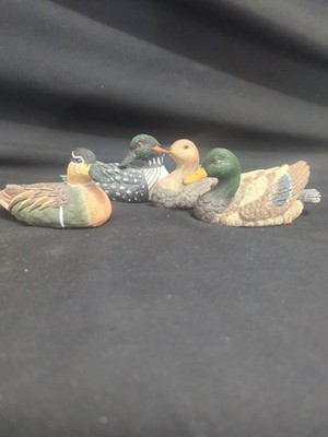 VTG Ceramic Duck Figurine Set 4 Tiny Hand Painted Ducks Loom Mallard Gadwell
