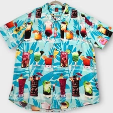 Junction West Hawaiian Shirt Mens 2XL Cocktail Drink Tiki Rayon Novelty Party