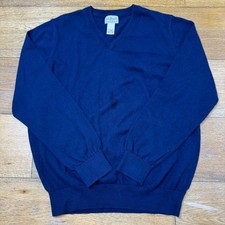 LL Bean Sweater Mens Medium M Cashmere Cotton Blend V Neck Blue Navy 274603