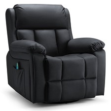 Oversized Swivel Rocker Recliner Chair PU Leather Heated Massage Living Room