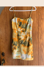 Nasty Gal size small, Orange/Green/White Tie Dye, Spaghetti Strap Mini Dress