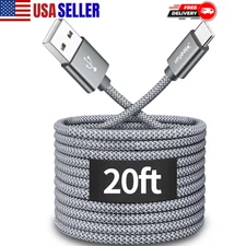 15 ft or 20Ft Extra Long USB Type C Cable A 2.0 To Nylon Braided Charger Cord