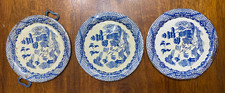 3 Blue Willow Pattern Childs Miniature Tin Plates, Doll House