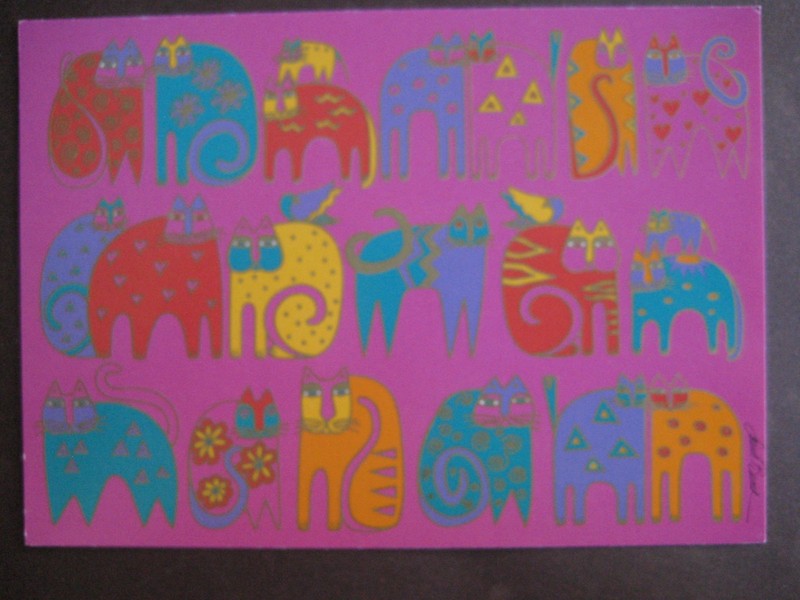 UNUSED 1990s vintage greeting card Laurel Burch BIRTHDAY "Cats, Cats, Cats"