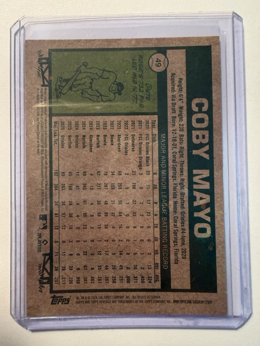 2026 Topps Heritage - Coby Mayo #49 Chrome Green Refractor /99 for