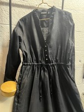 Black 100% Linen Tahari Boho Fairycore Fairy Hippi Festival Witchy Dress Long Ti