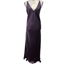 Vintage Frederick's of Hollywood Nightgown Womens M Purple Satin Maxi Open Back