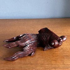 Vintage Hand-Carved Wooden Goldfish Koi Fish Japanese Ornament