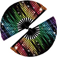 Maitys 2 Pcs Large Clap Fans for Line Dancing 13 Flash Pattern, Multi Color