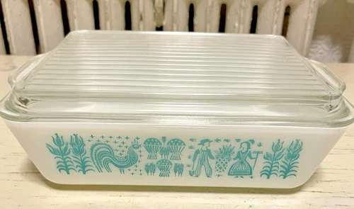 Pyrex 0503 Butterprint Amish Refrigerator Dish 1 1/2 Qt Glass Cover Vintage USA