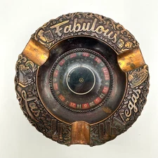 Vintage Roulette Wheel Copper Ashtray Fabulous Las Vegas Spins & Works!