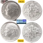 2 Vintage 1963 D ⌛US Denver Mint Silver Roosevelt Dimes🪙As Depicted🪙