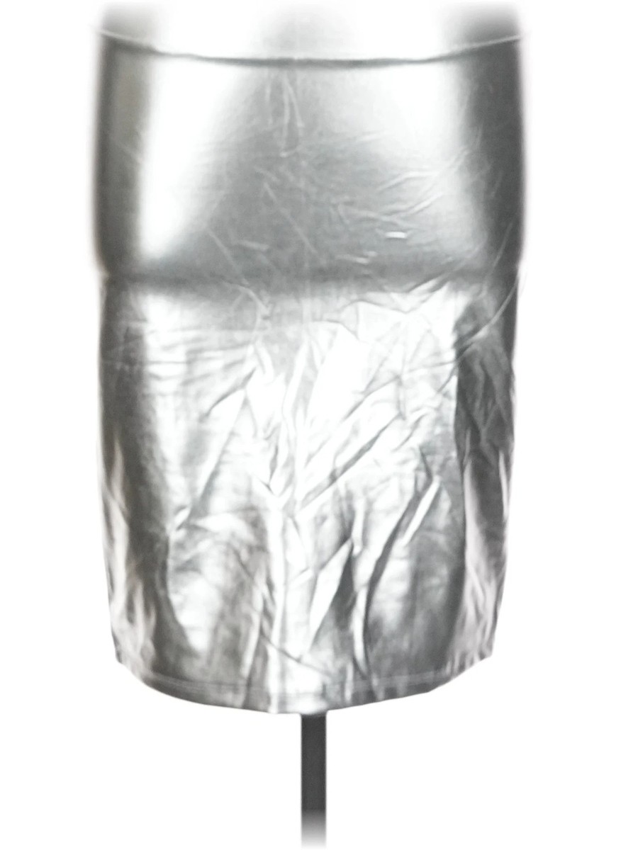Sakkas Women Silver Faux Leather Skirt L