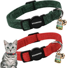 Cat Collar,2 Pack Holiday Cat Collars Breakaway with Bell, Safety Buckle Red Gr