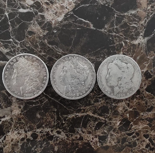 Morgan Silver Dollar $1 1890 Circulated Lot of 3 US Silver Coins