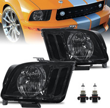 Headlights Assembly for 2005-2009 Ford Mustang Black Housing Smoke Lens Halogen