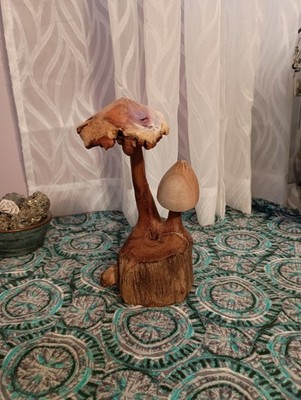 Hand Carved Mushroom Made In Indonesia Wood Sculpture