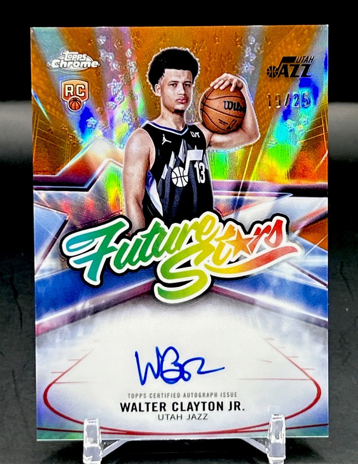 2025 Topps Chrome Walter Clayton Jr. Future Stars Orange Autograph #/25 ON CARD