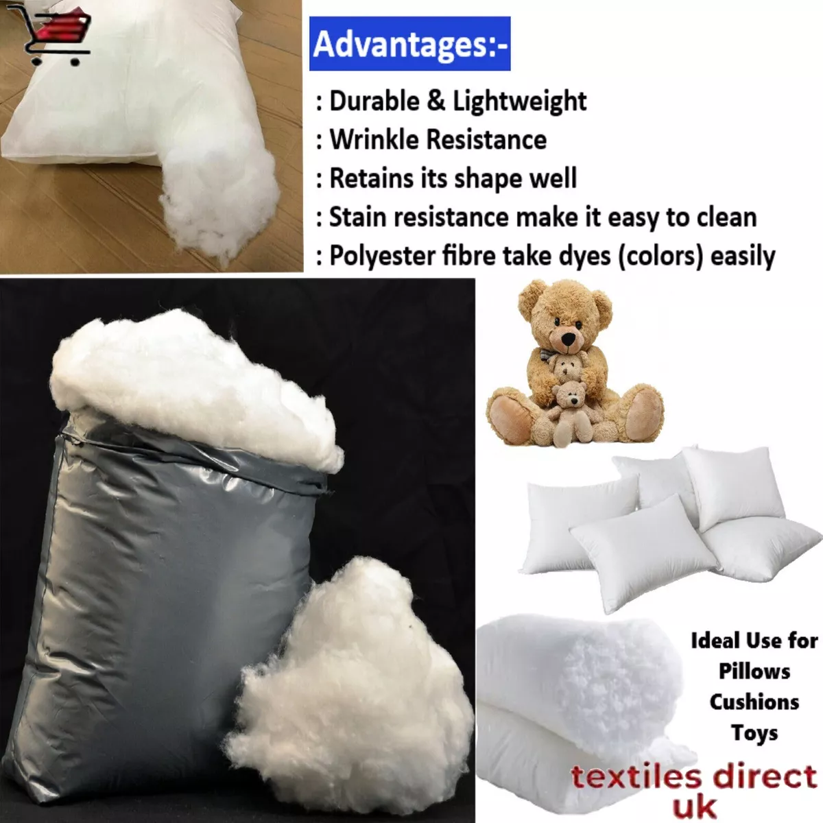 Polyester Fibre Filling Cushion Pillow Teddy Bear Soft Toy Stuffing Wadding