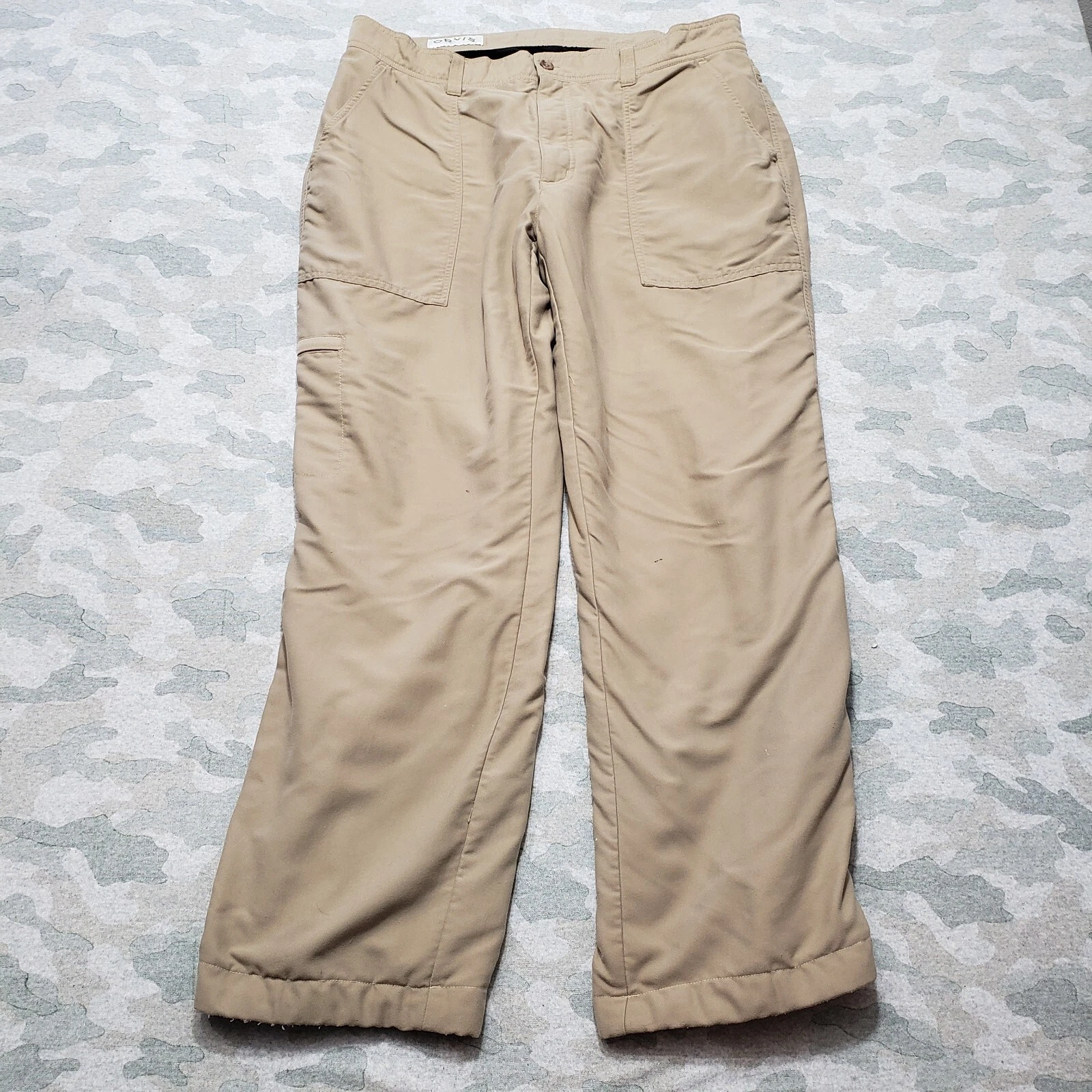 Orvis Pants Mens 38 Brown Fleece Lined Outdoors Stretch Straight Leg