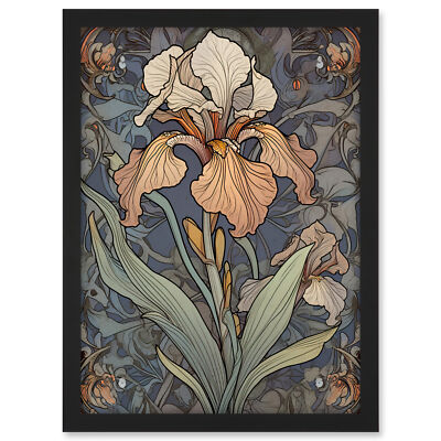 Jugendstil Iris Blüte Blume Aquarell gerahmt Wandbild Bild Druck A3