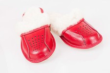 Women Sheepskin 100% Leather Slippers Wool Shoes Size 3 4 5 6 7 8 Flip-Flop Red