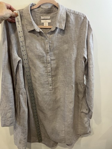 H HALSTON DRESS WOMENS SIZE LARGE 100% LINEN BEIGE GREY TUNIC POCKETS SUMMER - Picture 6 of 7