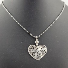 Signed Silpada Filigree Heart Pendant Sterling Silver Rope Chain Necklace 16.5"