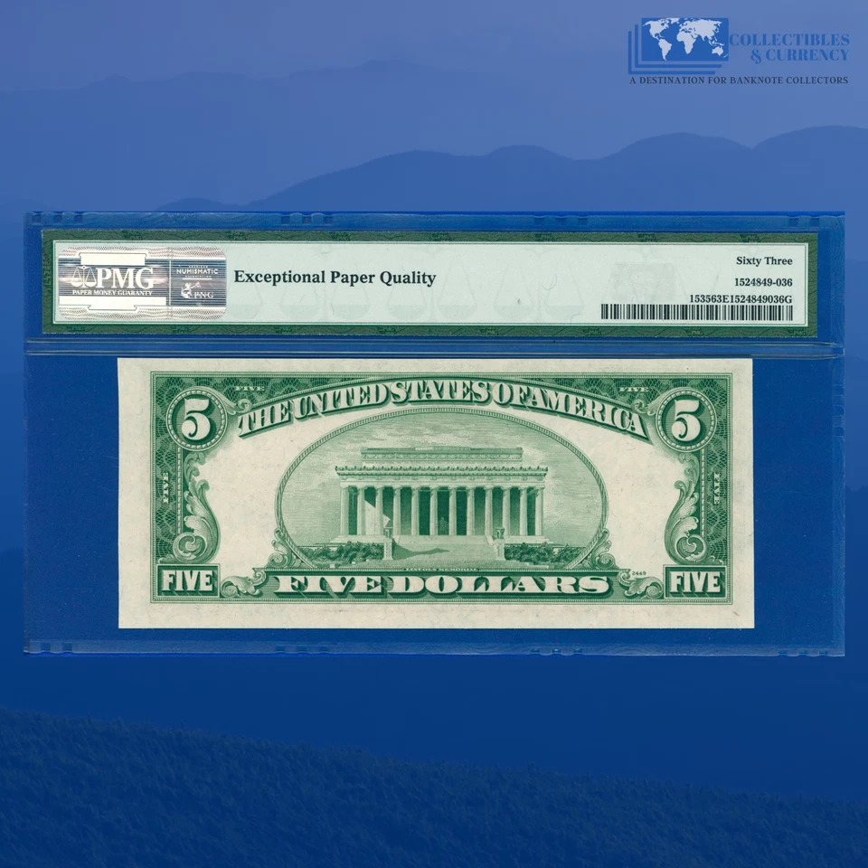 Fr.1535 1953c $5 Five Dollars Legal Tender Note, PMG CU 63 EPQ #56218 - Image 2 of 3