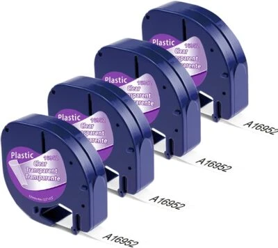 FRESHWORLD-TAPE 4-Pack Replace for DYMO LetraTag Refills 16952 Clear Plastic 1/2 x 13 12mm x 4m