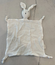 Bunny Lovey White Organic Cotton Muslin Security Blanket Knotted Corners