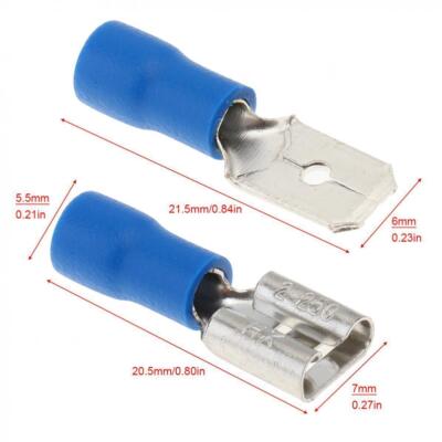 Spade Connector 6.3mm 100-Pack Blue 6.3mm Insulated Spade Connectors - 50 Male & 50 Female Crimp Terminals Insulated Crimp Connectors - Foto 9
