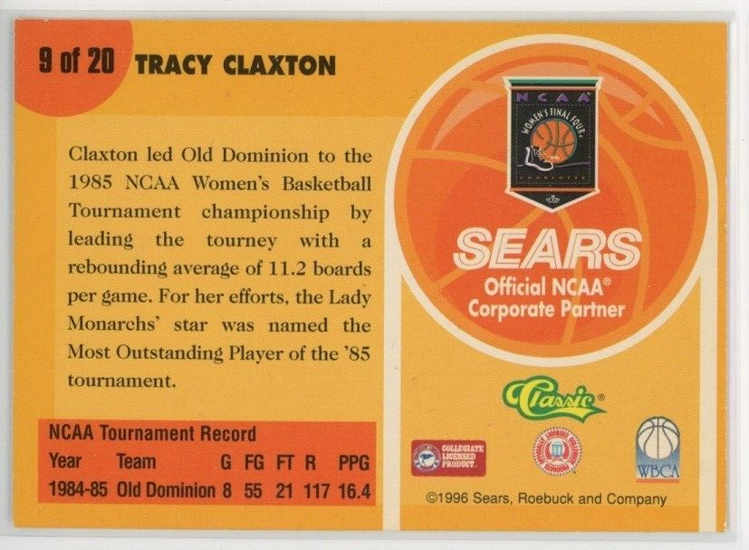 1996 Classic Sears Legends Of The Final Four Tracy Claxton #9 | eBay