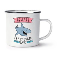 Beware VerrüCkte Shark Damen Retro Emaille Becher Tasse - Lustig Tiere Camping