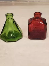 Vintage Wheaton Glass "Lot of Two" Octagon and Webster Ink Bottles Ruby, Green