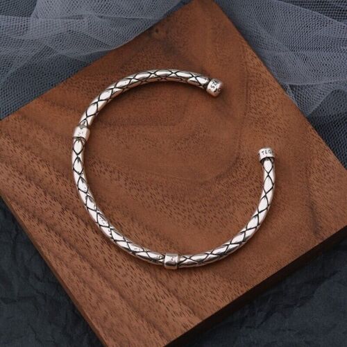 925 Silver Women Unisex Retro Handmade Elegant Bracelet Cuff Bangle Jewelry - Picture 1 of 4
