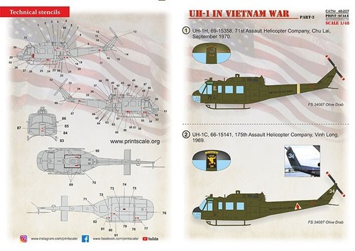 UH1 in Viet Nam War Part3 Print Scale 48-207 Waterslide Decal airplane 1:48 - Picture 2 of 24